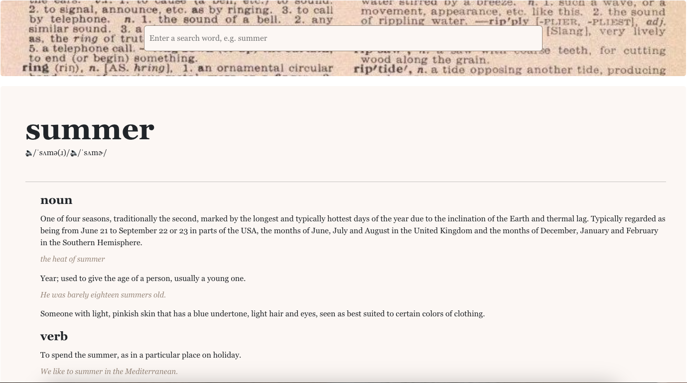 React Dictionary App Screenshot