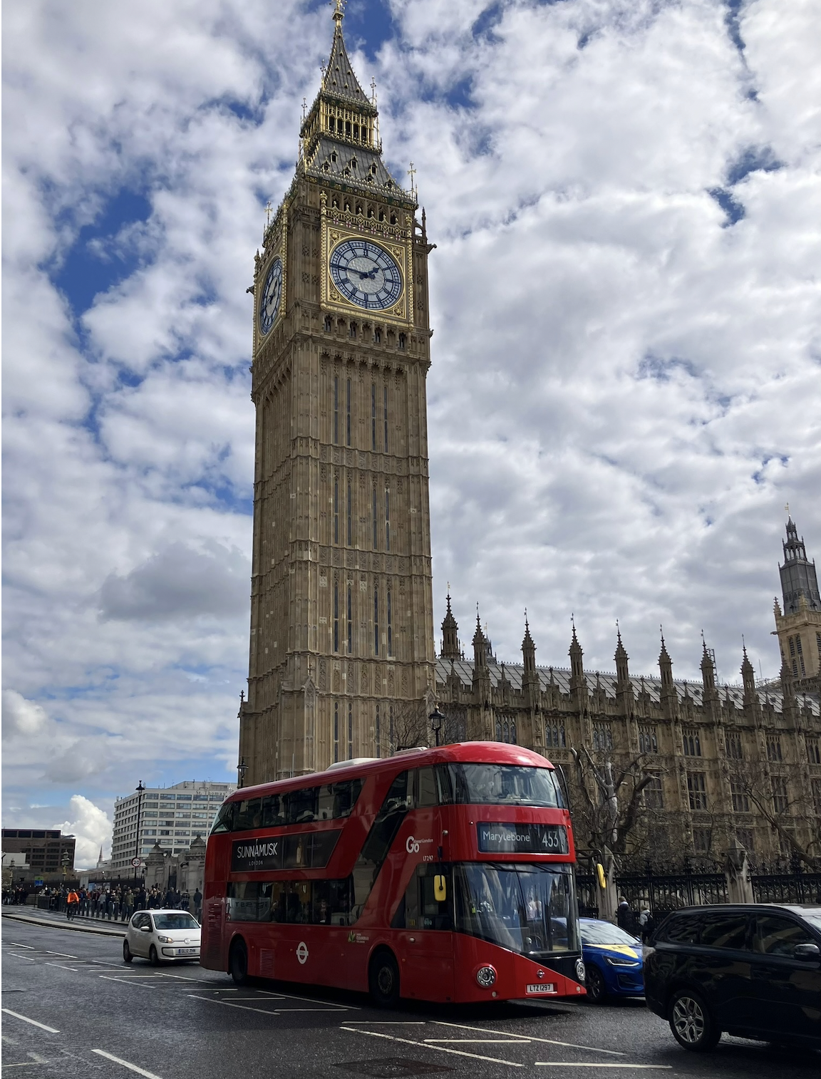 A red double-decker bus